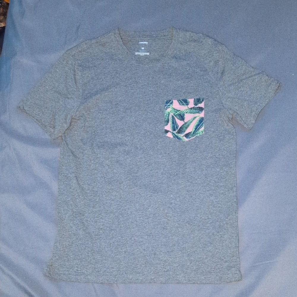 Gray T-Shirt with Tropical Pocket